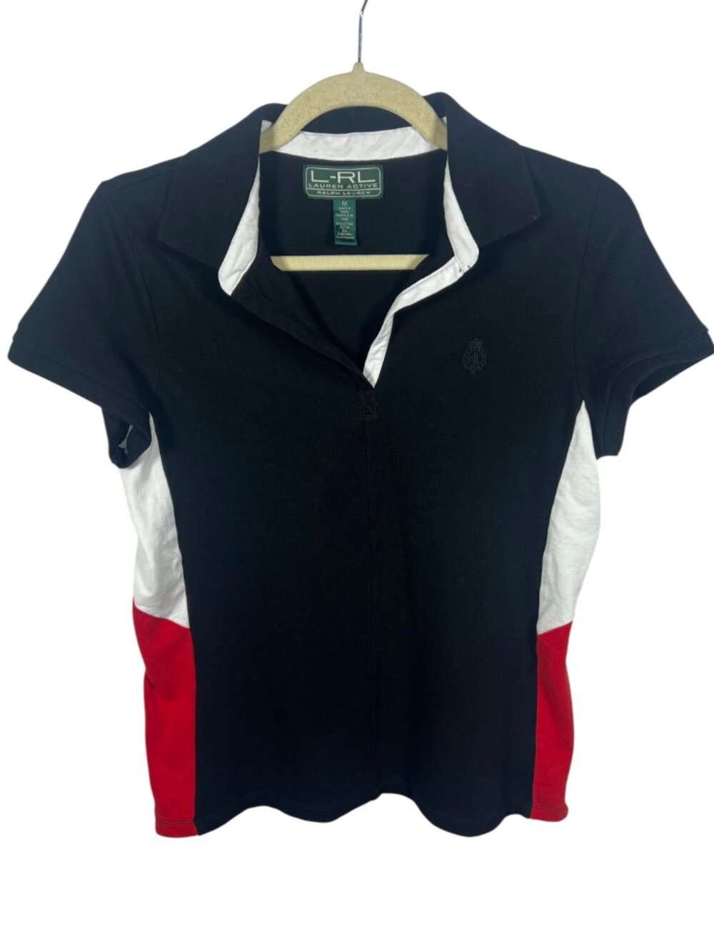Lauren Ralph Lauren Top Womens Medium Polo V Neck Cap Sleeve Tenniscore Golf